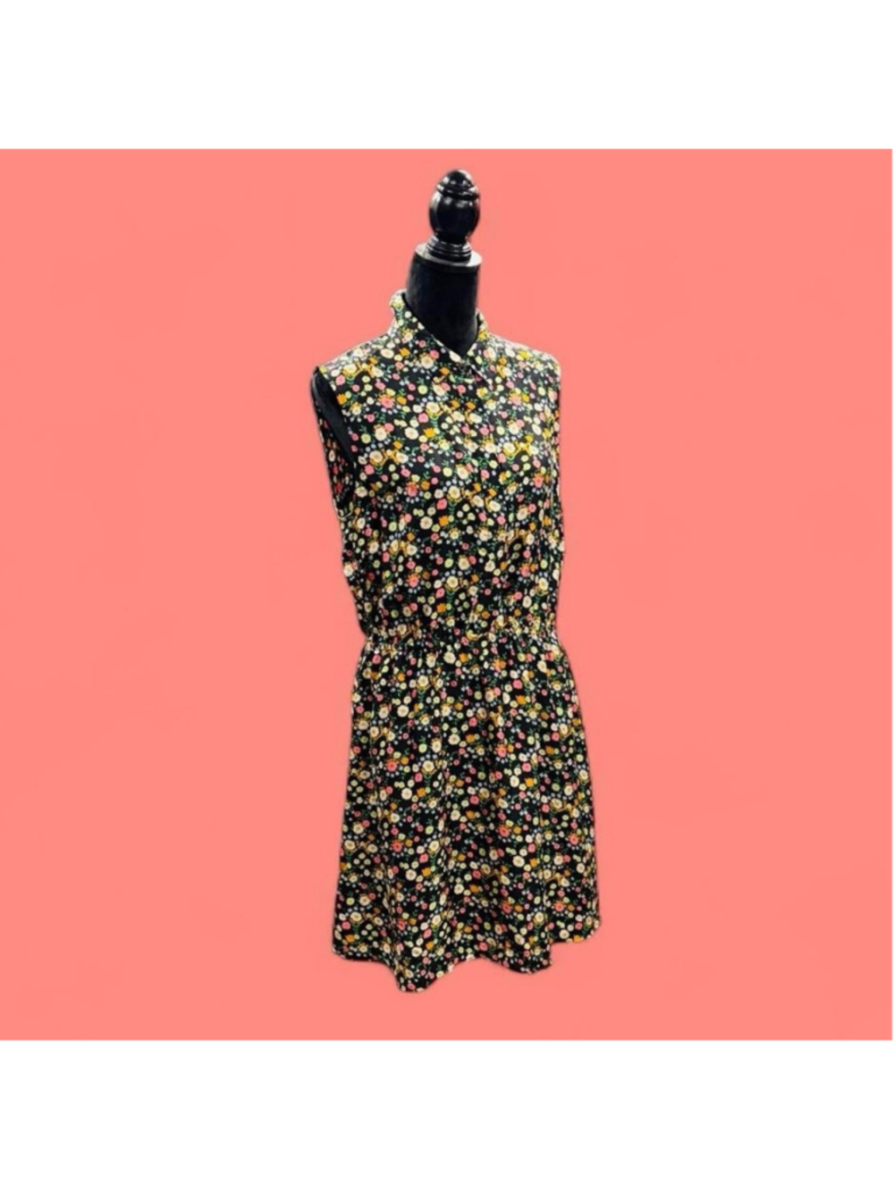 Tory Burch 100% Silk Black Multicolor Floral Shirt Dress Size 12
